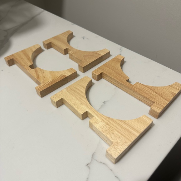 Textured Gray and White Ceramic Pots with Wooden Stands - Set of 2 - Picture 3 of 7